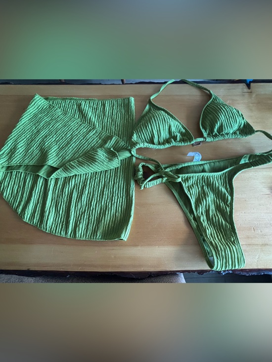 Other - 4 for $25- Green Textured Triangle Brazilian Bikini Set with Matching Sarong